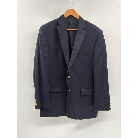 Lauren Ralph Lauren‎ Blazer Sport Coat Men 43 R Navy Blue Gold Buttons Wool